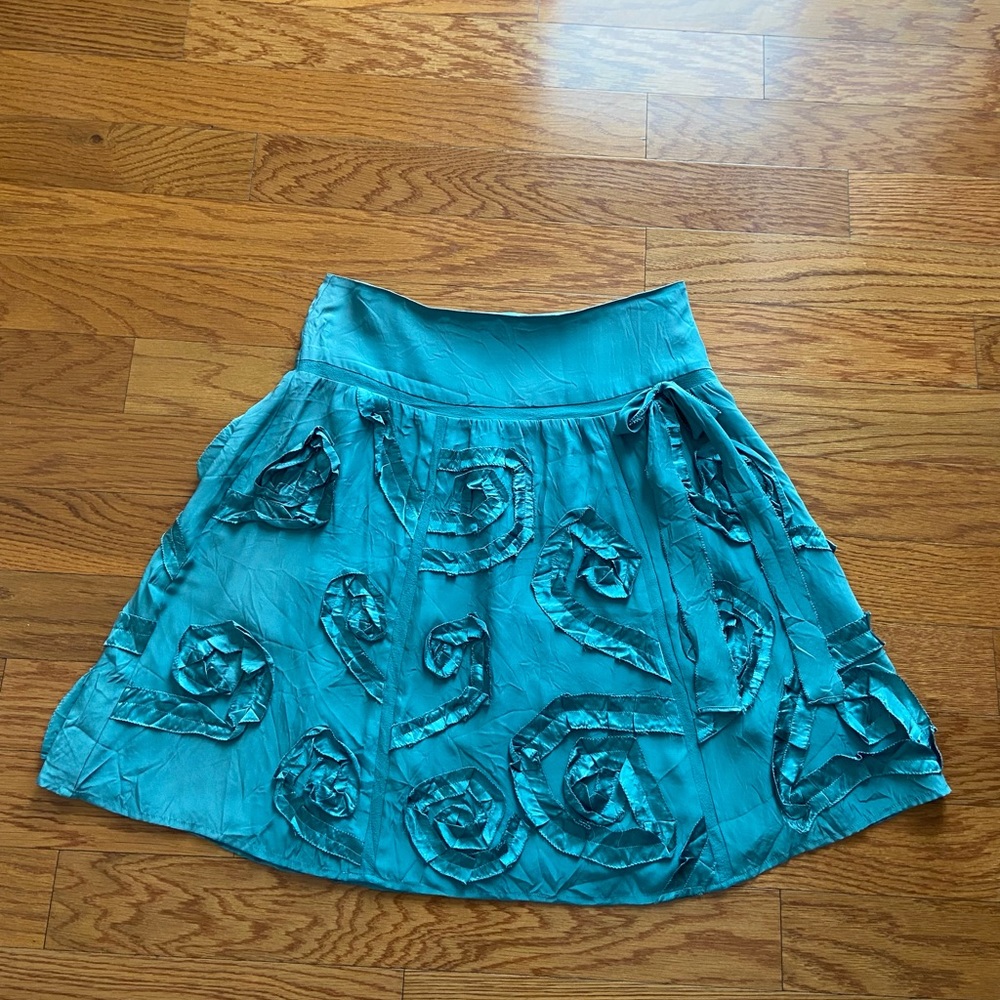 S.H.A.G. Ladies Size 0 Teal Green 100% Silk Skirt